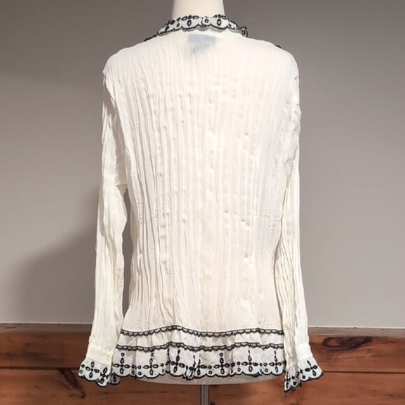 Lane Bryant Black and White Ruffled Long Sleeve Blouse - Picture 3 of 4